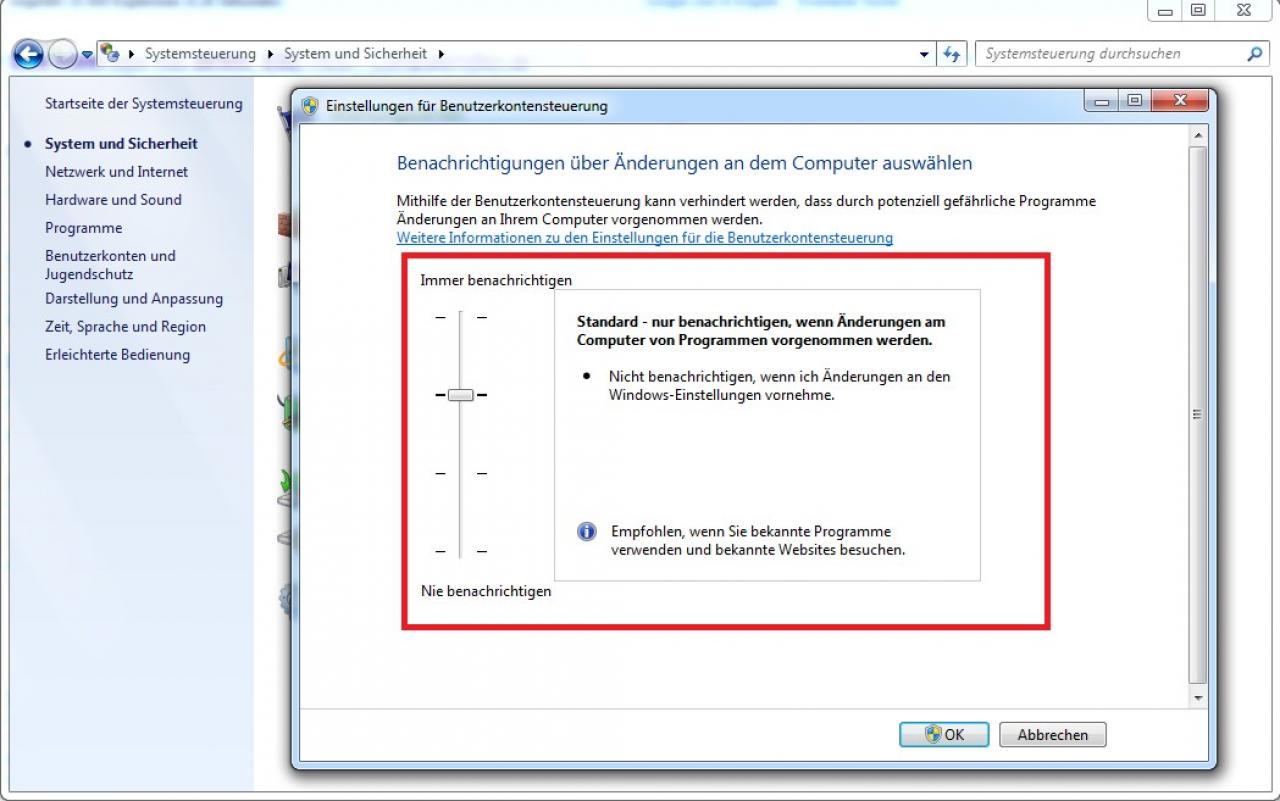 [03/08/2011] Wenn Sie sich von den ständigen Sicherheitsabfragen von Windows gestört fühlen, gibt es die Möglichkeit diese stufenweise zu reduzieren oder gleich komplett abzuschalten. Öffnen Sie dazu die Systemsteuerung und klicken Sie auf 