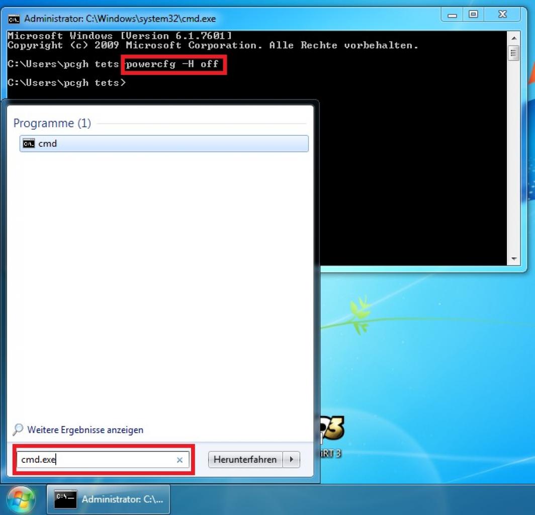 [03/08/2011] Auch unter Windows 7 können Sie den Ruhezustand nicht einfach über eine Option abschalten. Es wird als immer Speicherplatz in der Größe des RAMs auf der Systempartition reserviert. Bei SSDs kann das zu unnötigem Platzverbrauch führen. Ein Konsolenbefehl behebt dieses Problem. Geben Sie 