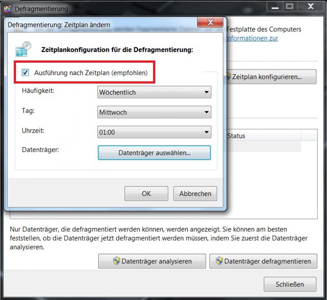 [03/08/2011] Windows 7 defragmentiert Ihr System automatisch nach festen Zeitplänen. Das kann in ungünstigen Momenten Ihr System ausbremsen und ist zudem für Betriebssysteme die auf einer SSD laufen komplett unnötig. Sie können diese Funktion abschalten. Geben Sie dazu im Startmenü 