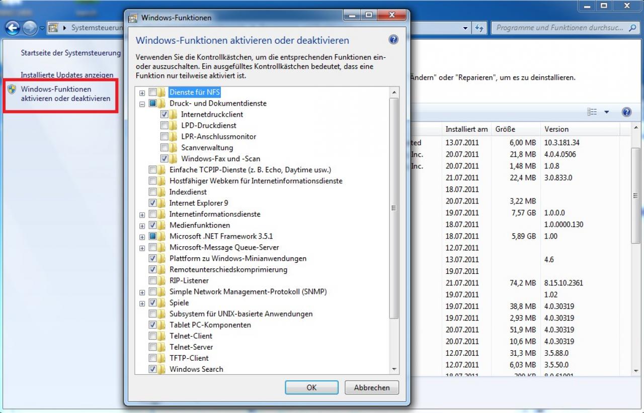 [03/08/2011] Windows 7 verfügt über einen gewaltigen Funktionsumfang. Neben den standardmäßig installierten Tools und Funktionen können Sie selbst entscheiden was Sie brauchen: Grade für SSD-Installationen können Sie so wertvollen Speicherplatz sparen. Öffnen Sie dafür die 