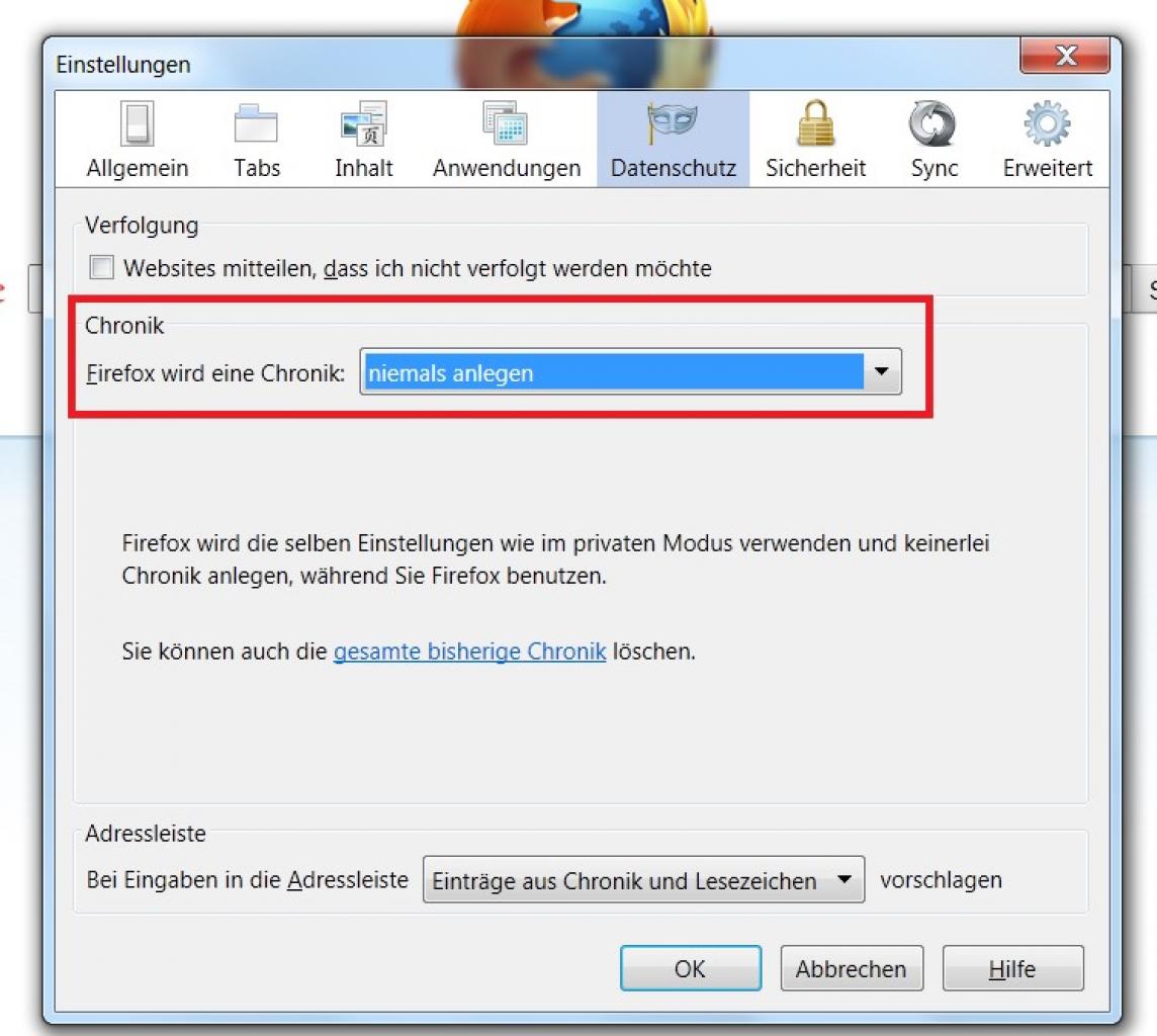 [09/08/2011] Surfspuren entfernen: Alle Webbrowser speichern einen Verlauf der kürzlich besuchten Webseiten. Dies ist durchaus praktisch, da so schon beim Eintippen der Webadresse eine entsprechende Seite vorgeschlagen werden kann. Der Nachteil ist, dass andere Personen, die Zugriff auf den Rechner haben, ebenfalls Einblick in das Surfverhalten erhalten. Um dies zu verhindern, können Sie die Funktion abschalten: Im Firefox finden Sie diese Einstellungen unter 