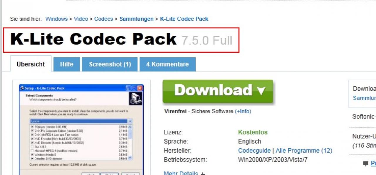 [09/08/2011] Codecs installieren: Falls Sie mal auf eine Datei stoßen, die sich beim besten Willen nicht starten lassen will, fehlt Ihnen womöglich nur der passende Codec. Um Ihr System auf die meisten Formate vorzubereiten, empfiehlt es sich, ein zusätzliches Codecpack zu installieren. Wir raten hier zum 