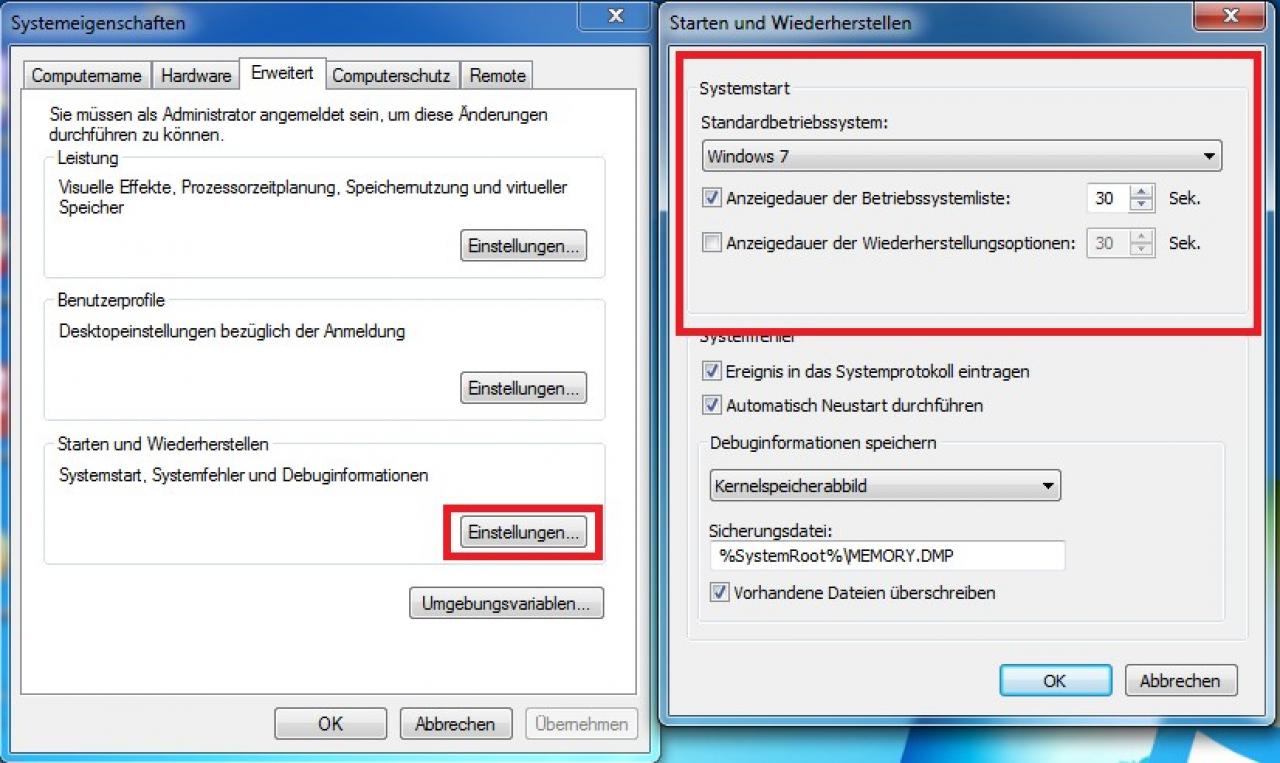 [03/08/2011] Bei zwei installierten Windows-Versionen wird automatisch ein Boot-Menü generiert. Kleine Änderungen wie das Standard-Betriebssystem oder die Anzeigedauer können Sie direkt in Windows vornehmen: Drücken Sie die 