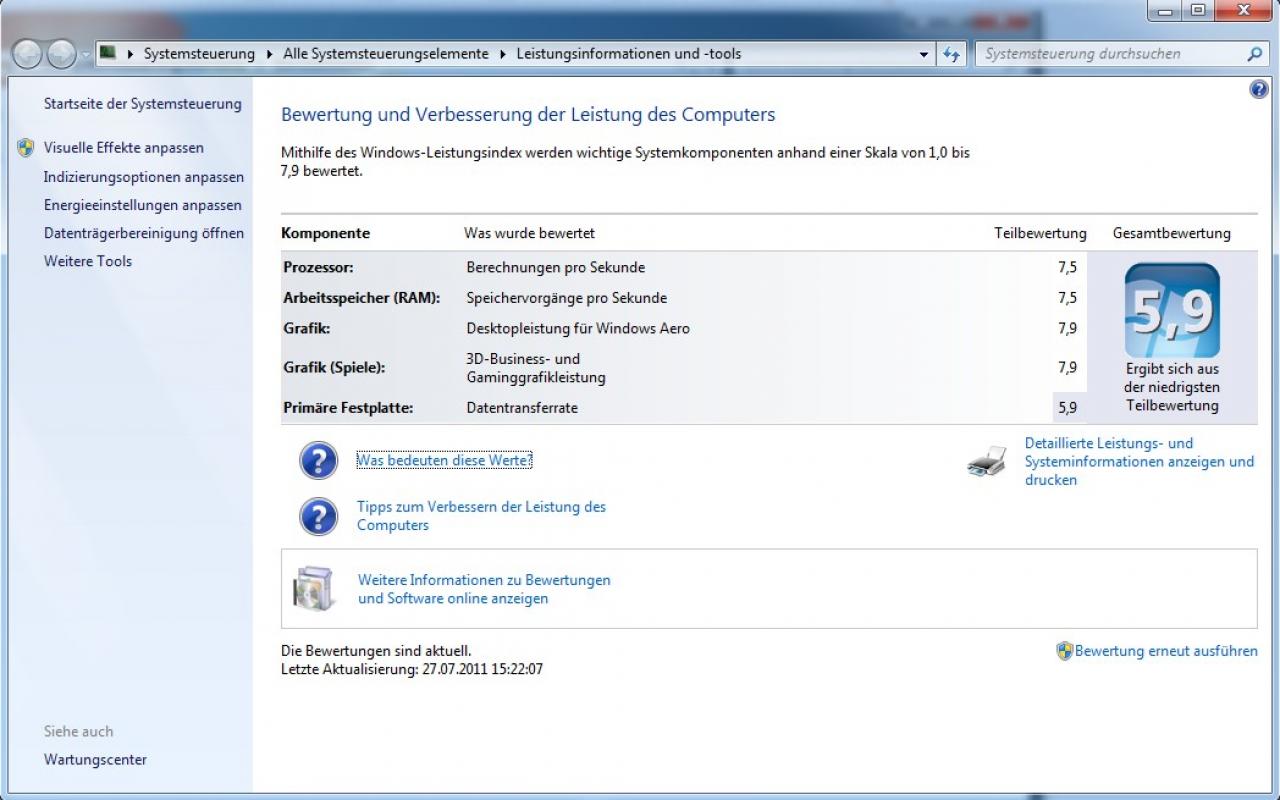 [03/08/2011] Windows 7 kann Ihnen mit einem eigenen Tool helfen, Leistungsdefizite bei Ihrem System zu erkennen. Geben Sie dazu im Textfeld vom Startmenü 