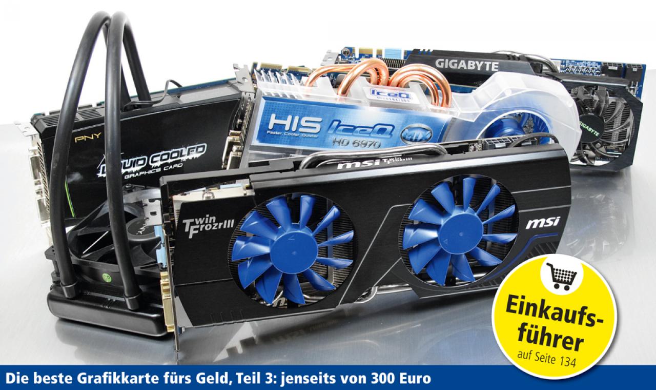 [28/09/2011] Die beste Grafikkarte fürs Geld, Teil 3: jenseits von 300 Euro - Finale furioso: Der letzte Teil unserer Testserie versammelt die schnellsten und teuersten Single-GPU-Grafikkarten. Sie haben 400 Euro auf der hohen Kante? Dann sind Sie hier richtig!