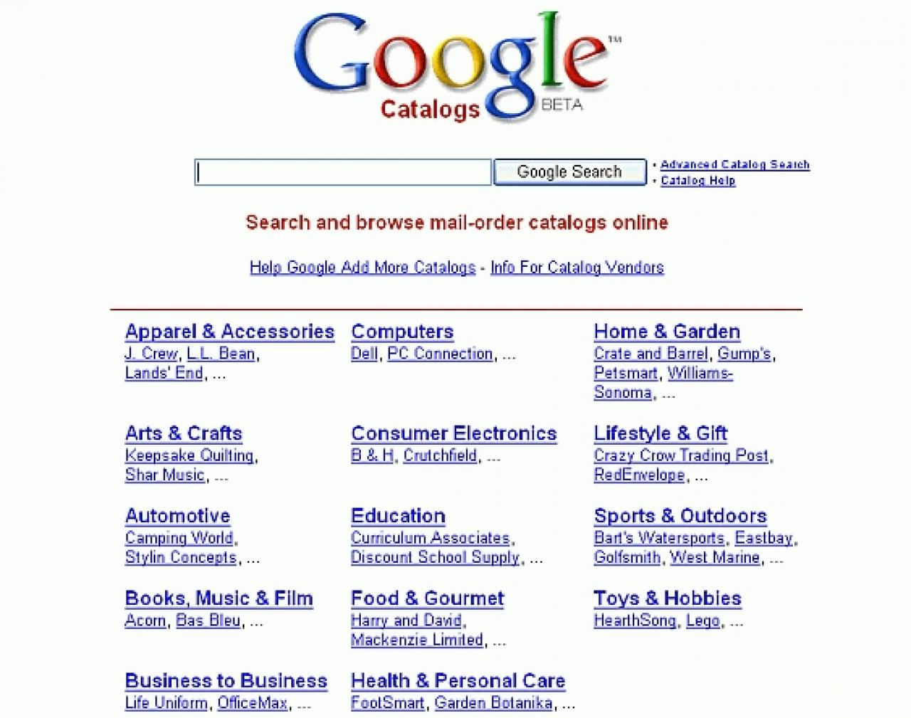 [18/10/2011] Google Catalogs - hier sehen Sie die Desktop-Suche im Bild.