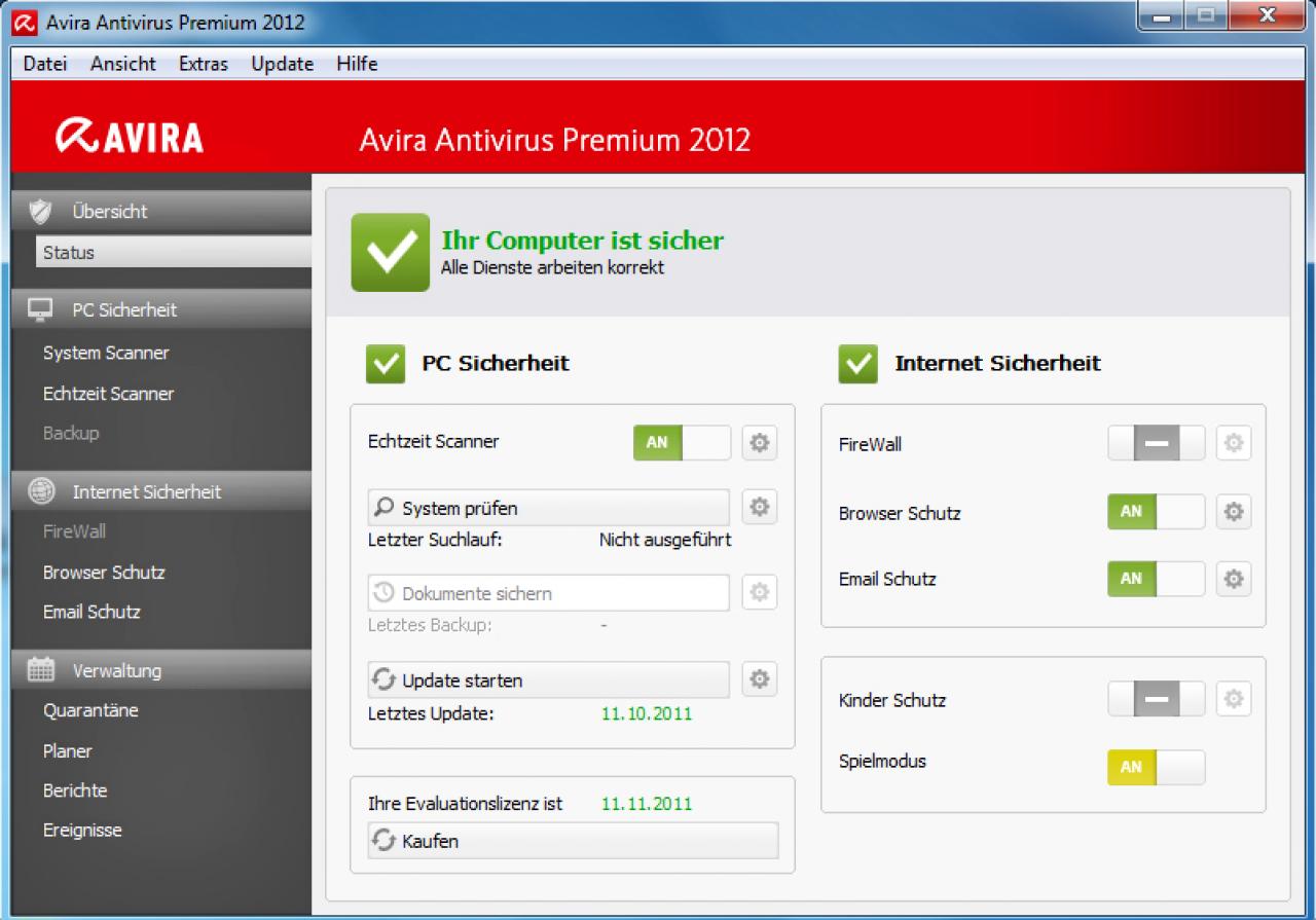 [31/10/2011] Platz 13: Avira Premium Security Suite 10.2 - Malware-Schutz: 4,0 Punkte; Malware-Entfernung: 4,0 Punkte; Performance/Bedienung: 4,5 Punkte; Summe: 12,5 Punkte - Im PCGH-Preisvergleich suchen