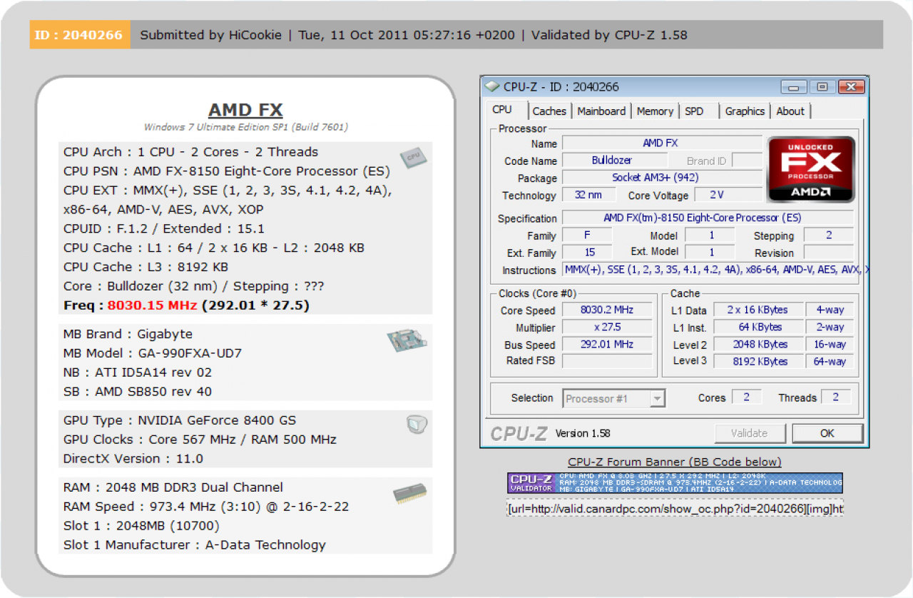 [11/10/2011] AMD Bulldozer: FX-8150 ES auf 8 Gigahertz übertaktet 