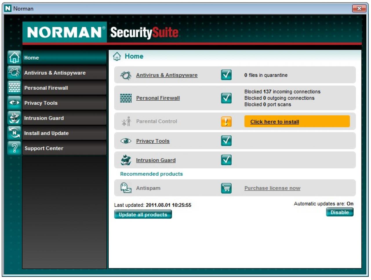 [31/10/2011] Platz 25: Norman Security Suite Pro - Malware-Schutz: 2,0 Punkte; Malware-Entfernung: 2,0 Punkte; Performance/Bedienung: 3,0 Punkte; Summe: 7,0 Punkte - Anbieter