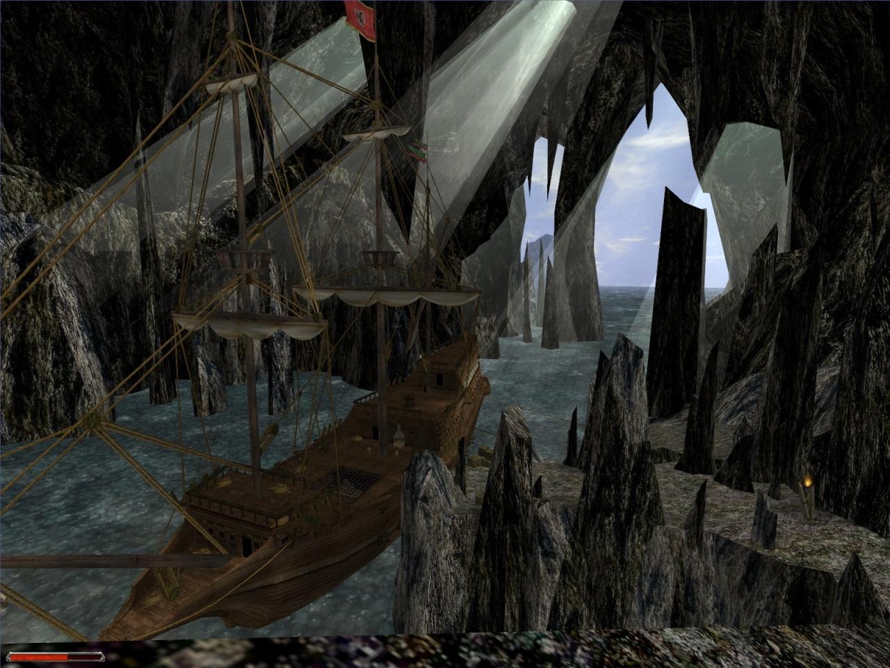 [25/10/2011] Gothic 2 (2002) + Die Nacht des Raben (2003): Ganz am Ende der Addon-Welt wartet ein Schiff - und eine frühe Form der God Rays.
