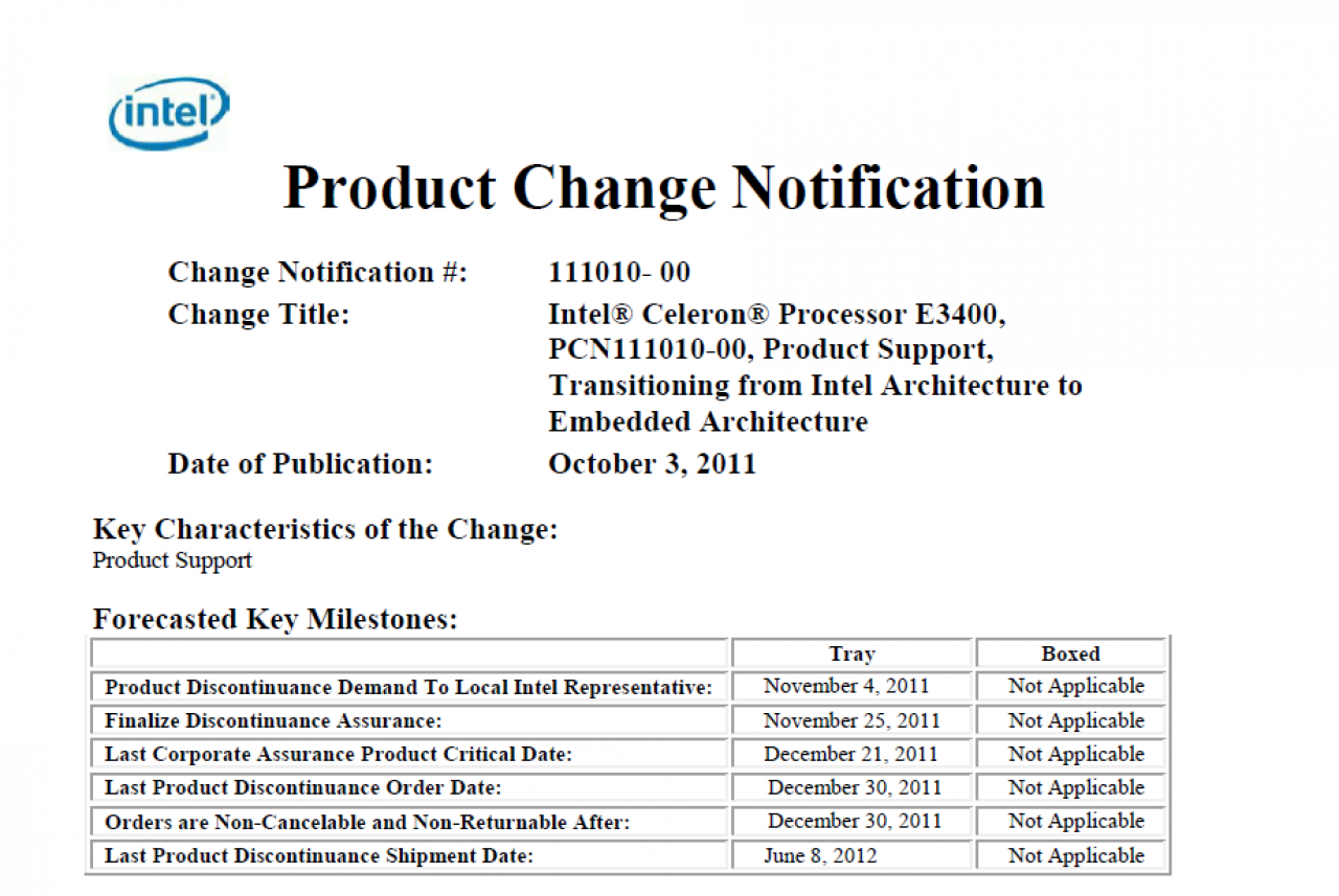 [05/10/2011] Intel stellt mehrere Celeron-, Pentium- und Core-i3/i5-CPUs ein (1)