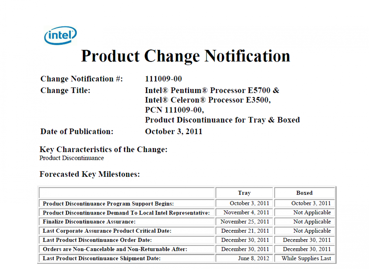 [05/10/2011] Intel stellt mehrere Celeron-, Pentium- und Core-i3/i5-CPUs ein (2)