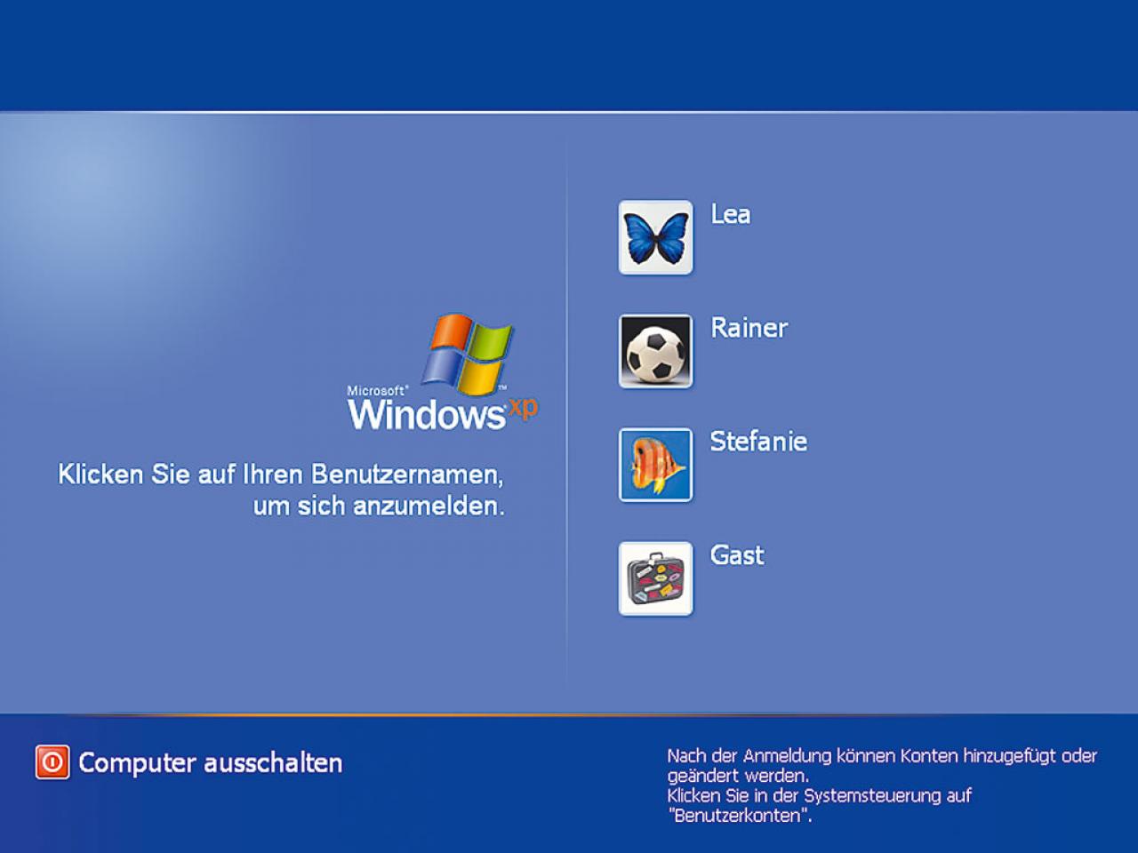 [24/10/2011] Mit Windows XP wurde endlich eine kluge und völlig getrennte Benutzerverwaltung eingeführt. Mehrere User an Windows 98 war gelinde gesagt die Hölle! Zudem gibt es erstmals den 