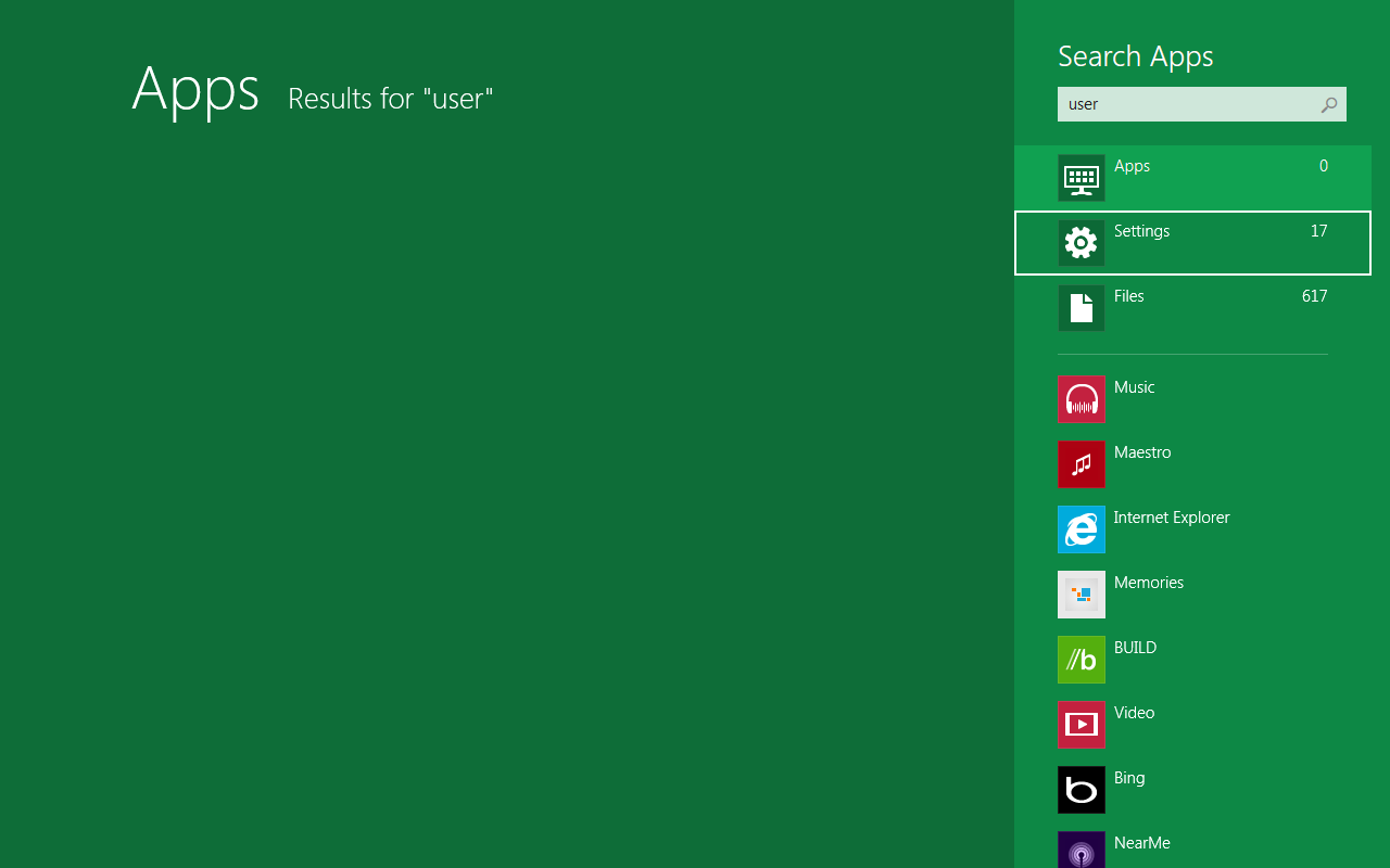 [22/10/2011] Windows 8 Suche: In drei Gruppen gegliedert soll die neue Suchfunktion noch schneller ans Ziel führen. Datei, Einstellung oder Programm, das kann der Suchende nun schneller herausfiltern. (13)