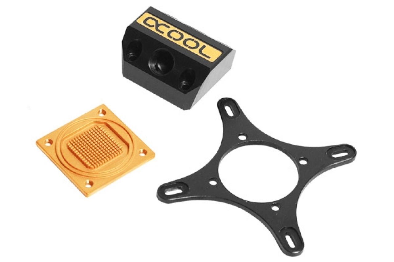 [02/10/2011] Alphacool HF 14 GPU ATI NVIDIA Smart Motion Universal Copper Edition: Die Bodenplatte ist vergleichsweise einfach und strömungsgünstig gehalten.