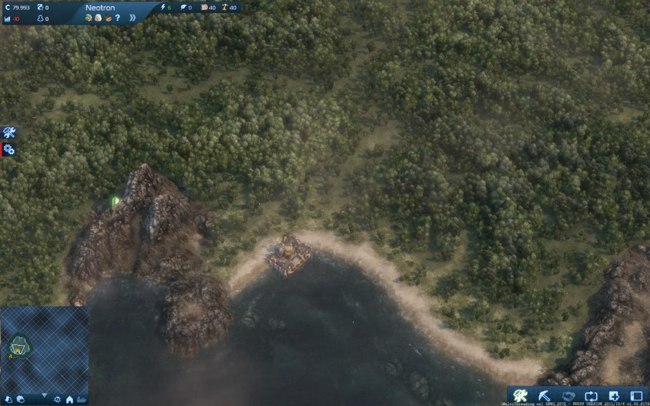 [01/11/2011] Aller Anfang ist schwer: Anno 2070 bleibt den Vorgängern treu, denn der Spieler startet auf einer bewaldeten Insel mit nur einem Kontor an der Küste.