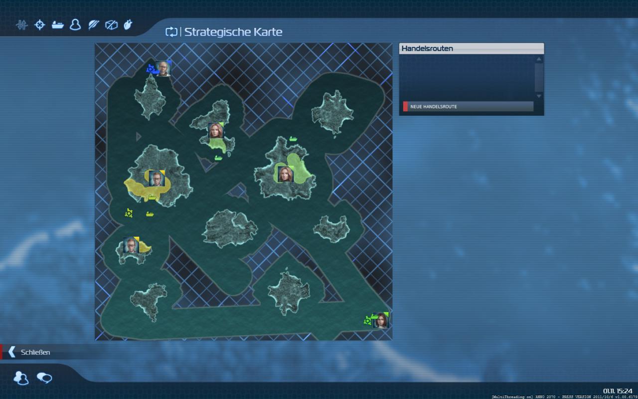 [01/11/2011] In Anno 2070 kann der Spieler hierfür praktischerweise die strategische Karte aufrufen. Hier können Handelsrouten etabliert werden, außerdem wird dem Spieler gesagt wie effizient die einzelne Route ist.
