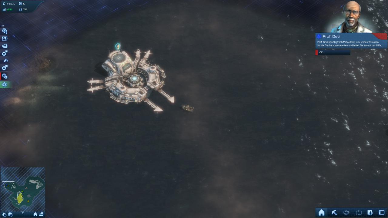 [15/11/2011] Kaum haben Sie die nötigen Teile zusammen, stattet Sie Prof. Devi von den Techs mit einem U-Boot aus, das zur Suche unter Wasser eingesetzt werden kann.