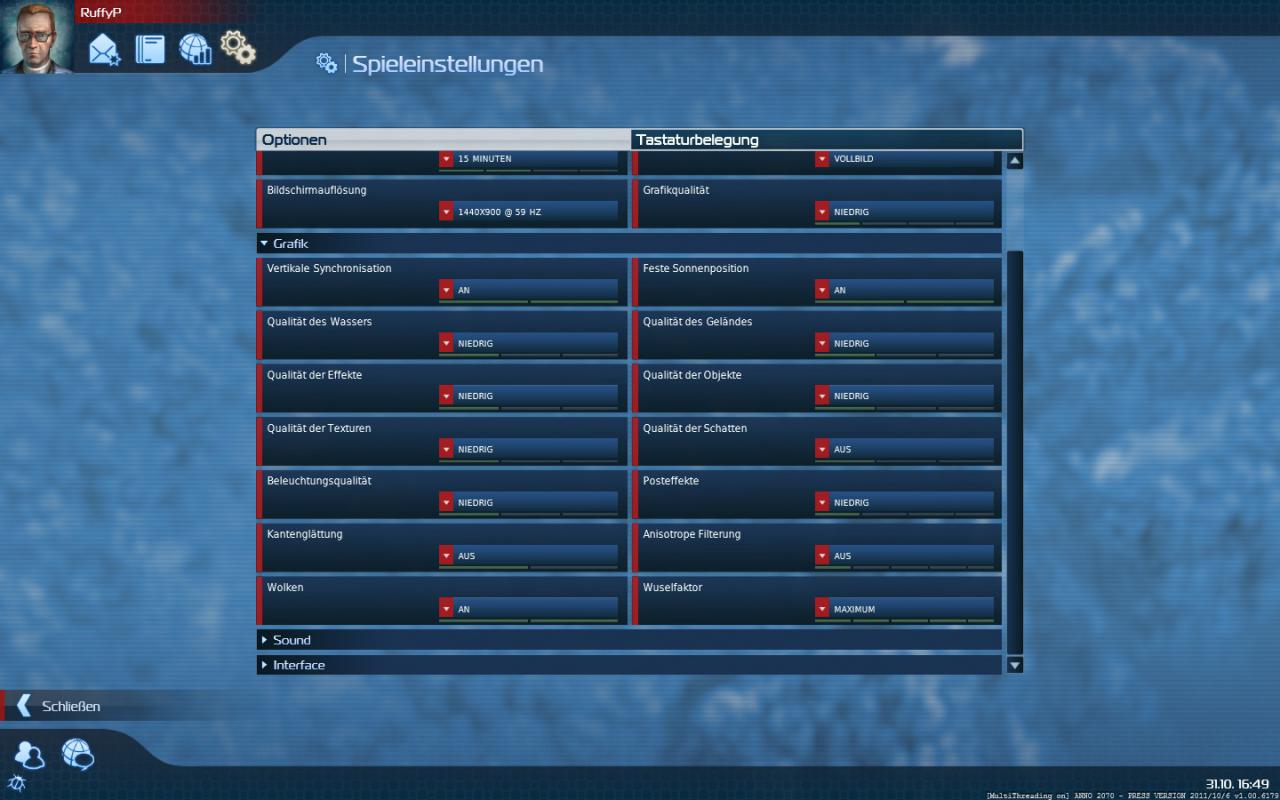 [03/11/2011] Anno 2070 Einstellungen Niedrig