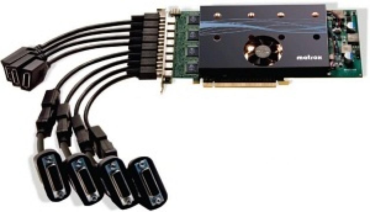 [03/11/2011] Die Matrox M9188 für 1.600 Euro bietet gleich acht Mini-Displayports, beherrscht jedoch nur DX9 und ist nicht für Spiele gedacht