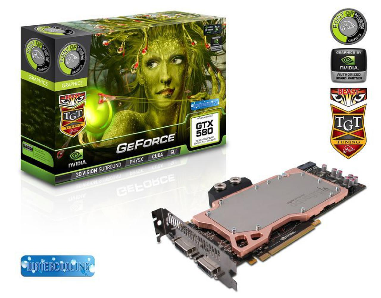 [03/11/2011] Luftkühlung ist langweilig? Kein Problem, Point of View stattet die GeForce GTX 580 TGT Beast Watercooled Edition ab Werk mit einem Wasserkühler aus. Kostenpunkt 721,09 Euro.