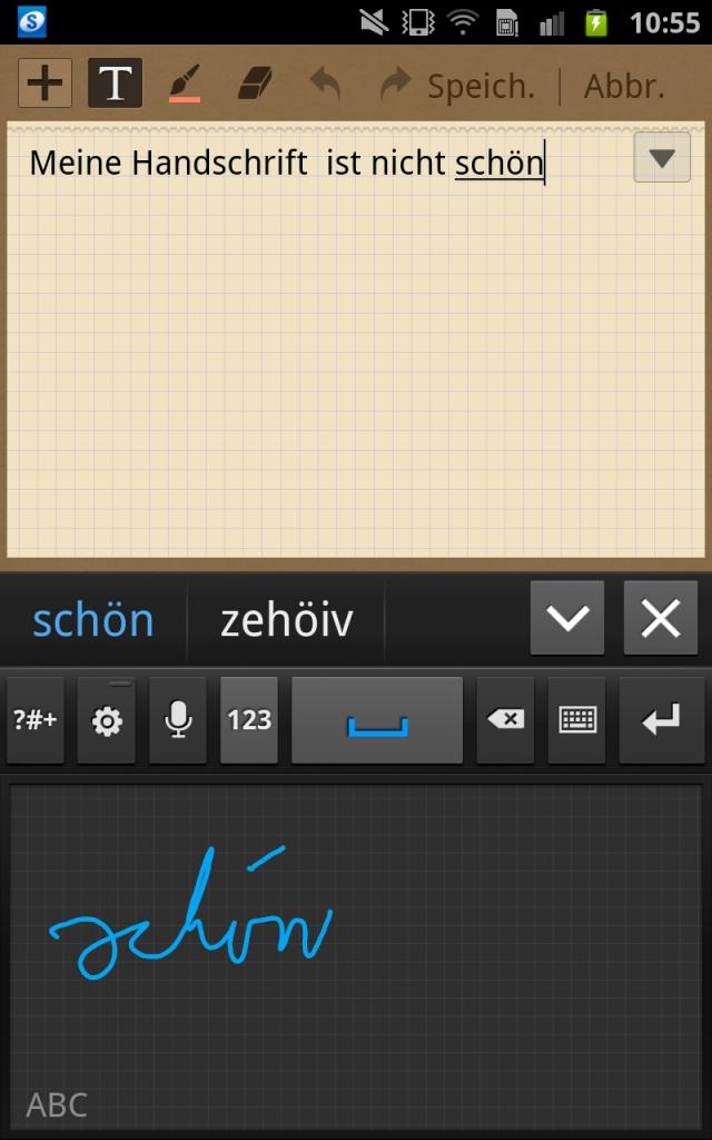[25/11/2011] Die Handschrifterkennung funktioniert mal sehr und mal weniger gut.