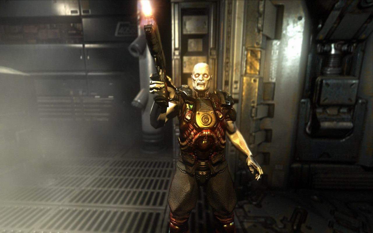 [02/12/2011] 2004: Doom 3 bietet fantastische in Echtzeit ausgeleuchtete Level; heute aber sind die Füllraten- und CPU-lastigen Stencial-Schatten sowie die Polygon-arme Gestaltung des Titels rückblickend der Grund für den geringen Erfolg der id Tech 4