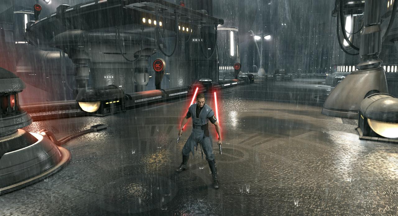 [02/12/2011] 2010: Star Wars The Force Unleashed 2 mit der Ronin-Engine dreht vor allem bei Regen auf, die Spiegelungen sind äußerst schick