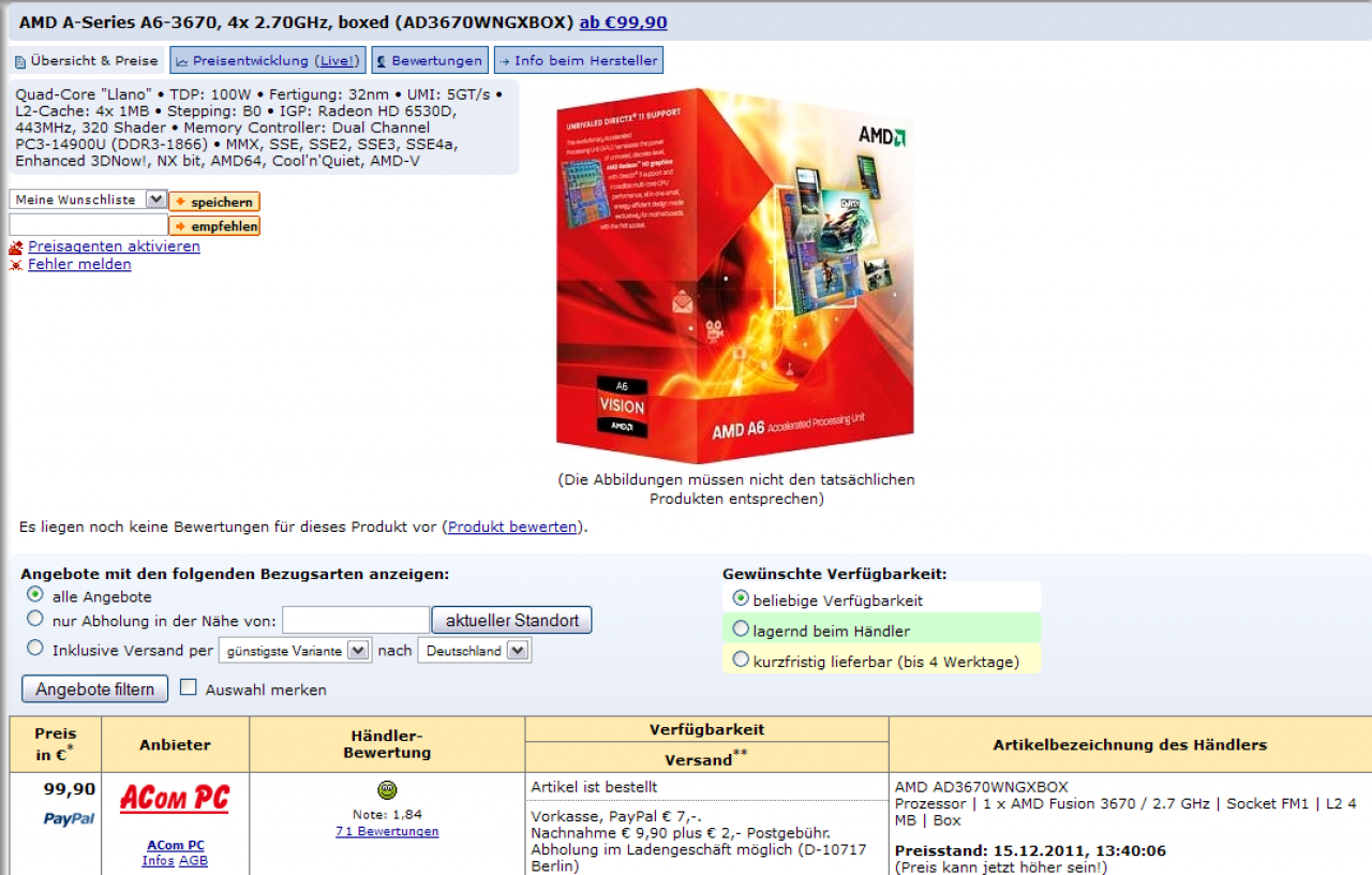 [15/12/2011] A8-3870K und A6-3670K ersetzen ihre Vorgänger plus AMD-Benchmarks und Listungen im Preisvergleich (3)