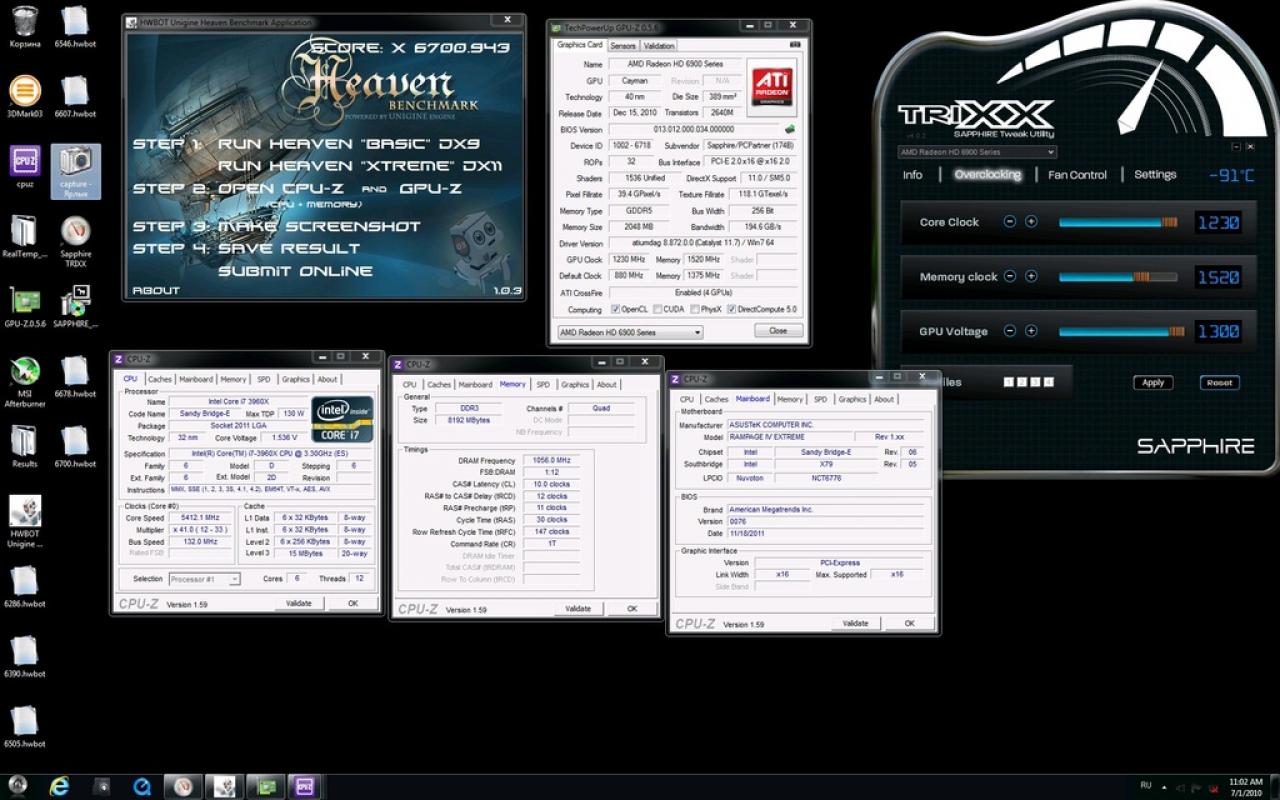 [08/12/2011] Neuer Weltrekord in Heaven Unigine - Russiches Team erreicht 6700 Punkte mit Sandy Bridge E und vier Radeon HD 6970. (4)