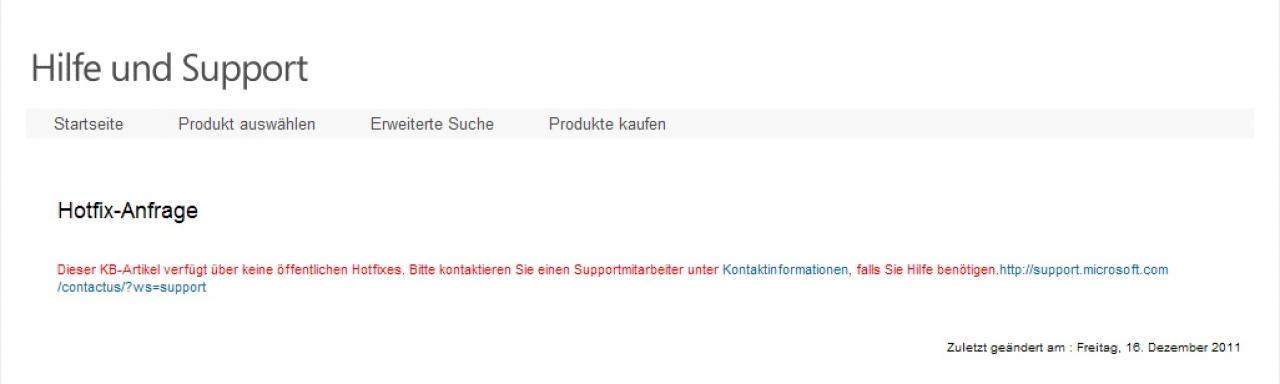 [16/12/2011] Update: Hotfix offline, teils Leistungsverlust