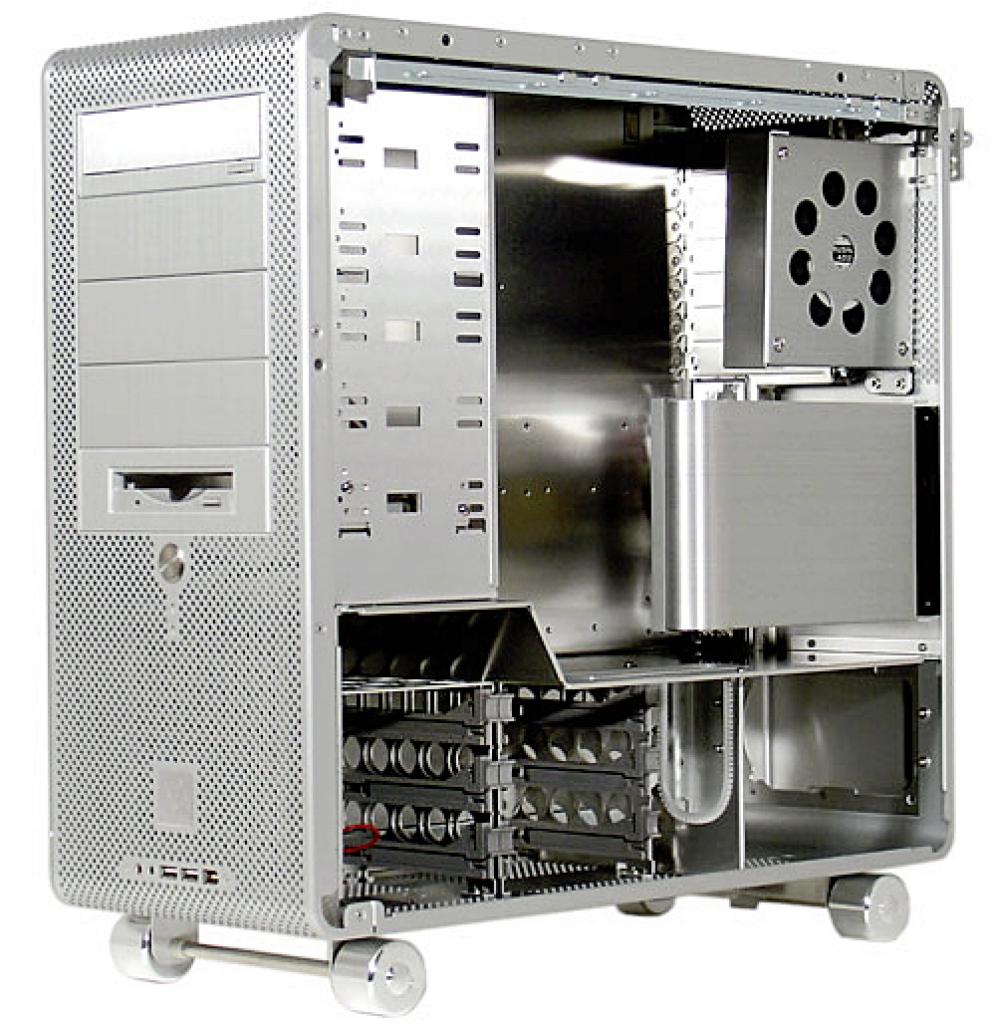 [25/01/2012] 2005 Lian Li PC-V1000: Der Spezialist für Aluminium-Tower orientierte sich beim PC-V1000 an den G5-Gehäusen des Trendsetters Apple. Der eigenwillige Look in Verbindung mit dem gedrehten ATX-Format und der Aufteilung des Innenraums machten das PC-Gehäuse einzigartig.