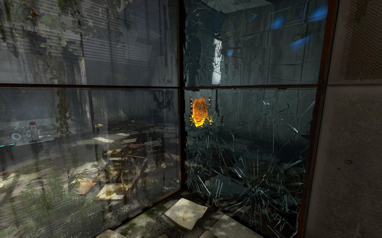 [20/01/2012] 2011: Portal 2 reflektiert zwar meistens den Laser für Rätsel, die Source-Engine beherrscht aber auch schicke Verzerrungen bei gesplittertem Glas