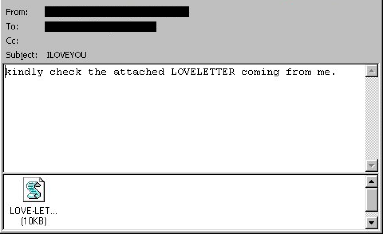 [18/01/2012] Liebeserklärungen können das Leben auf eine ausnehmend nachhaltige Weise bestimmen. Dass sie allerdings sämtliche JPG-Dateien auf dem Rechner durch Kopien ihrer selbst ersetzen, hätte pünktlich zur Jahrtausendwende wohl niemand gedacht. Kein Wunder, dass sich der Loveletter auf 45 Millionen Rechnern ausbreiten konnte und einen finanziellen Schaden von drei Milliarden Euro verursacht haben soll. Der Betreff ILOVEYOU klingt aber auch verführerisch.
