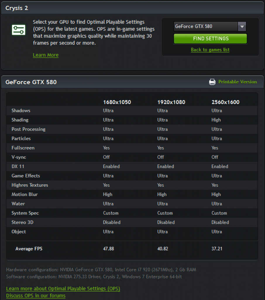 [13/01/2012] Optimal Playable Settings: Nvidia veröffentlich große Liste mit Empfehlungen für Geforce-Grafikkarten inklusive SLI