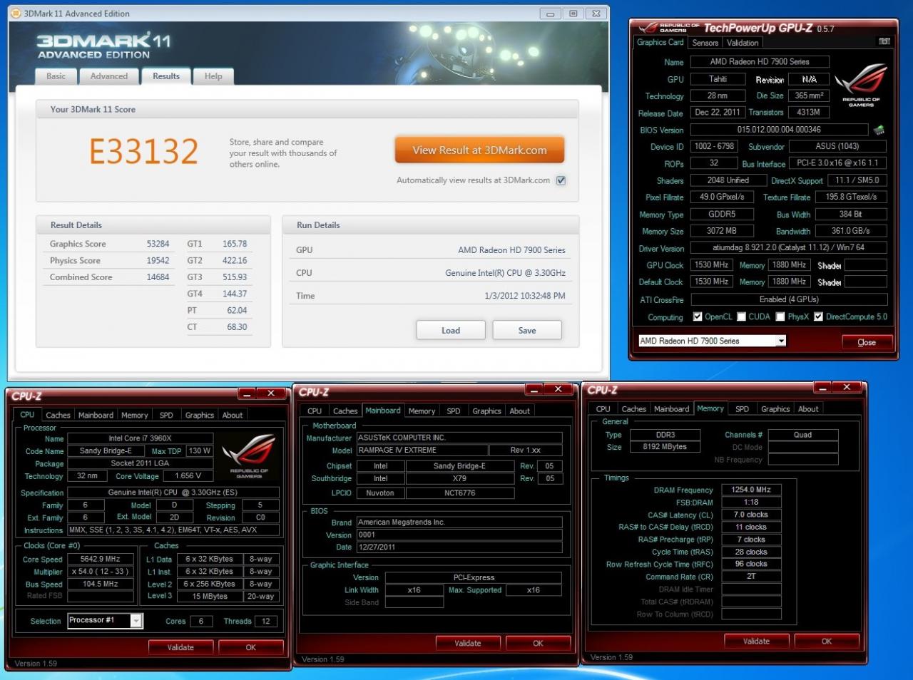 [09/01/2012] Vierzehn Benchmarks mit Asus' HD 7970 - Auf bis zu 1780 MHz übertaktet. (3)