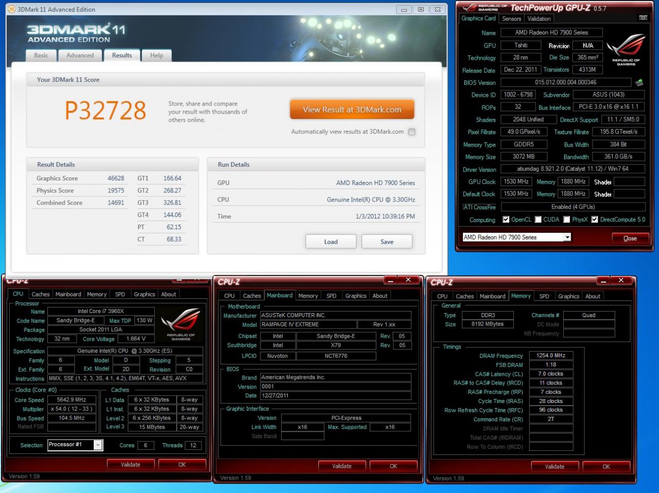 [09/01/2012] Vierzehn Benchmarks mit Asus' HD 7970 - Auf bis zu 1780 MHz übertaktet. (4)