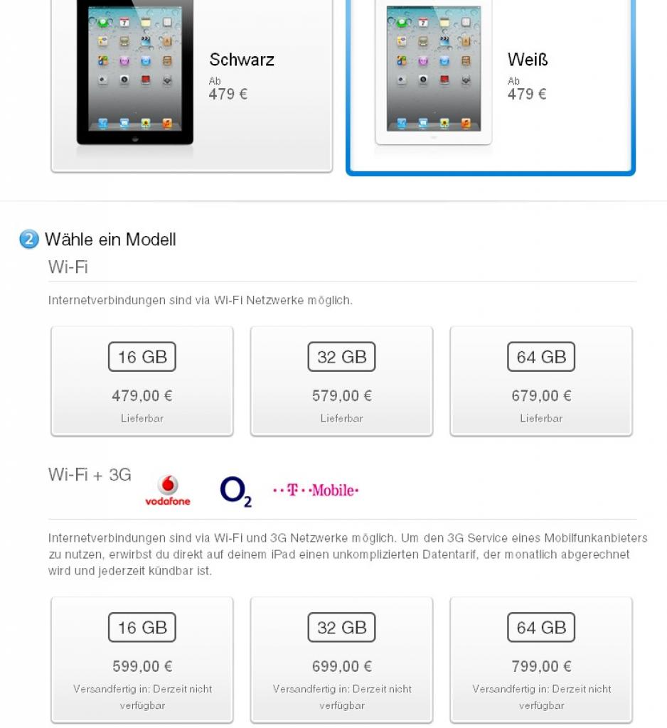 [03/02/2012] Apple iPad mit 3G nicht mehr lieferbar