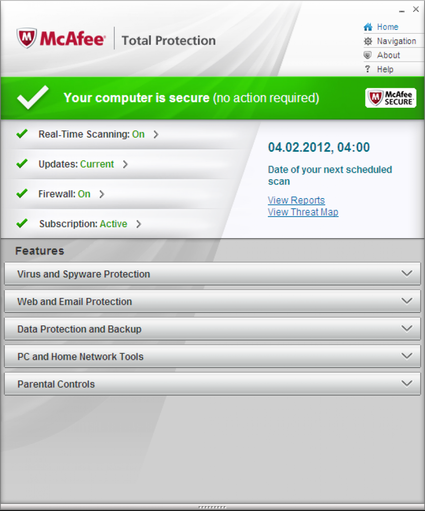 [23/03/2012] McAfee Total Protection 2012 (www.mcafee.com): Schutzwirkung: 5,0 Punkte; Reparaturleistung: 3,5 Punkte; Benutzbarkeit: 4,5 Punkte - Gesamt: 13,0 Punkte