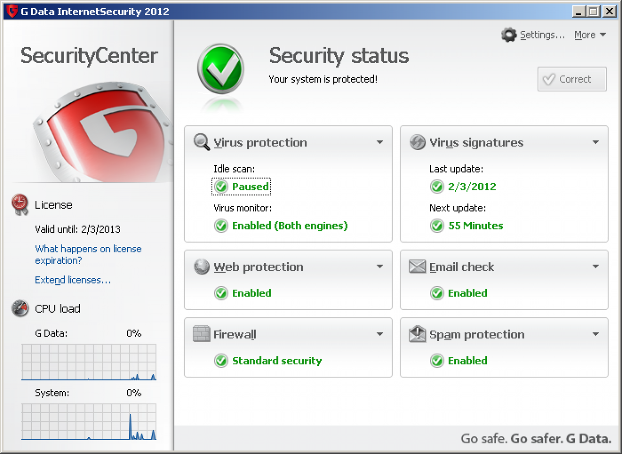 [23/03/2012] G Data Internet Security 2012 (www.gdatasoftware.com): Schutzwirkung: 6,0 Punkte; Reparaturleistung: 3,5 Punkte; Benutzbarkeit: 4,5 Punkte - Gesamt: 14,0 Punkte