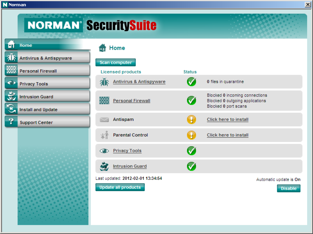 [23/03/2012] Norman Security Suite Pro 9.0 (www.norman.com): Schutzwirkung: 4,5 Punkte; Reparaturleistung: 4,5 Punkte; Benutzbarkeit: 5,5 Punkte - Gesamt: 14,5 Punkte