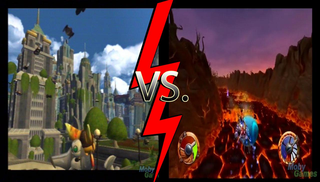 [18/04/2012] Ratchet & Clank vs. Jak & Daxter: Im Jahr 2001 starteten die Macher von Crash Bandicoot mit Jak & Daxter eine der erfolgreichsten Jump'n'Run-Serien auf der Playstation 2. Die Reihe wäre sicherlich noch bekannter, wenn Insomniac Games nicht ein Jahr später die inzwischen zehnteilige Ratchet & Clank-Serie gestartet hätte.