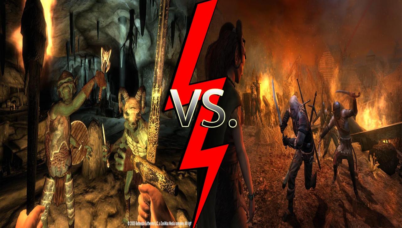 [18/04/2012] The Elder Scrolls Oblivion vs. The Witcher: Der zweite Herausforderer für die The Elder Scrolls-Reihe kam aus Polen und stellte den Hexer Geralt erstmals vor. Auch The Witcher konnte zunächst nur in Europa punkten, The Witcher 2 erlangte allerdings auch in Amerika einiges an Aufmerksamkeit. Der Erfolg von The Elder Scrolls Oblivion war hingegen keine große Überraschung.
