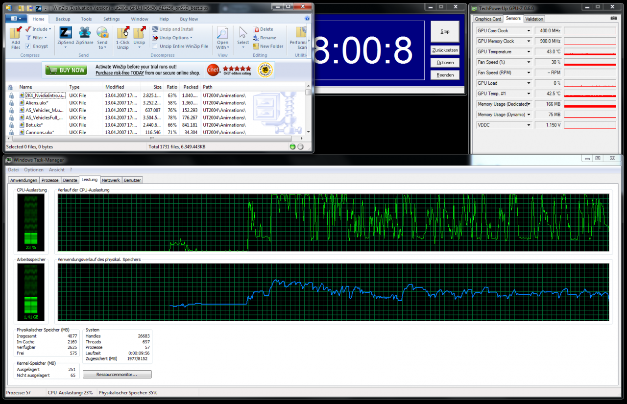 [26/04/2012] Winzip 16.5 [Update] per OpenCL auf CPU und Radeon HD 6450: Deutlich höhere CPU-Auslastung, circa 50% Zeitersparnis (