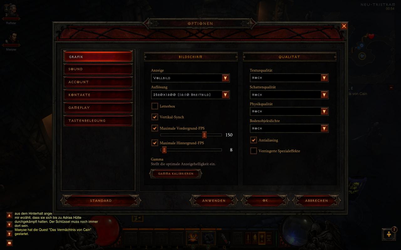 [15/05/2012] Diablo 3 Test: das Grafikmenü.