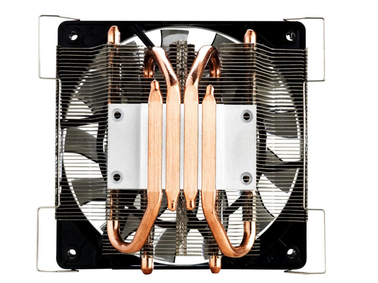 [16/05/2012] Die Heatpipe Direct Touch Technik dürfte beim Coolermaster Gemini II M4 nicht nur den Wärmeübergang zwischen Heatspreader und Heatpipe zu verbessern - sie spart auch einen weiteren Millimeter Material ein.
