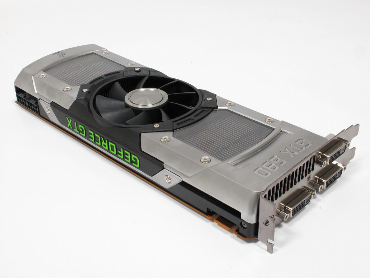 [02/05/2012] SLI @ Solokarte: Auch Nvidia betreibt zwei GPUs auf einer Grafikkarte, der Geforce GTX 690 (siehe Bild). Ist Ihnen das nicht genug, greifen Sie einfach zu zwei dieser Karten und betreiben sie im Quad-SLI.