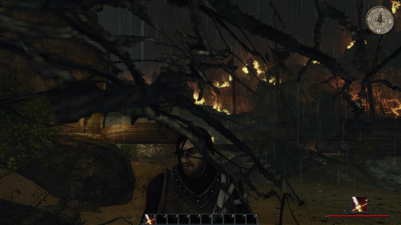 [09/05/2012] Risen 2 Flops: Alphatest-Gestrüpp wird meist stiefmütterlich behandelt - sogar die Kantenglättung will nichts damit zu tun haben.