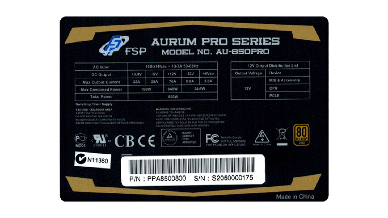 [09/05/2012] FSP Aurum Pro: Neue Netzteilserie mit bis zu 1200 Watt und 80-Plus-Gold-Zertifikat