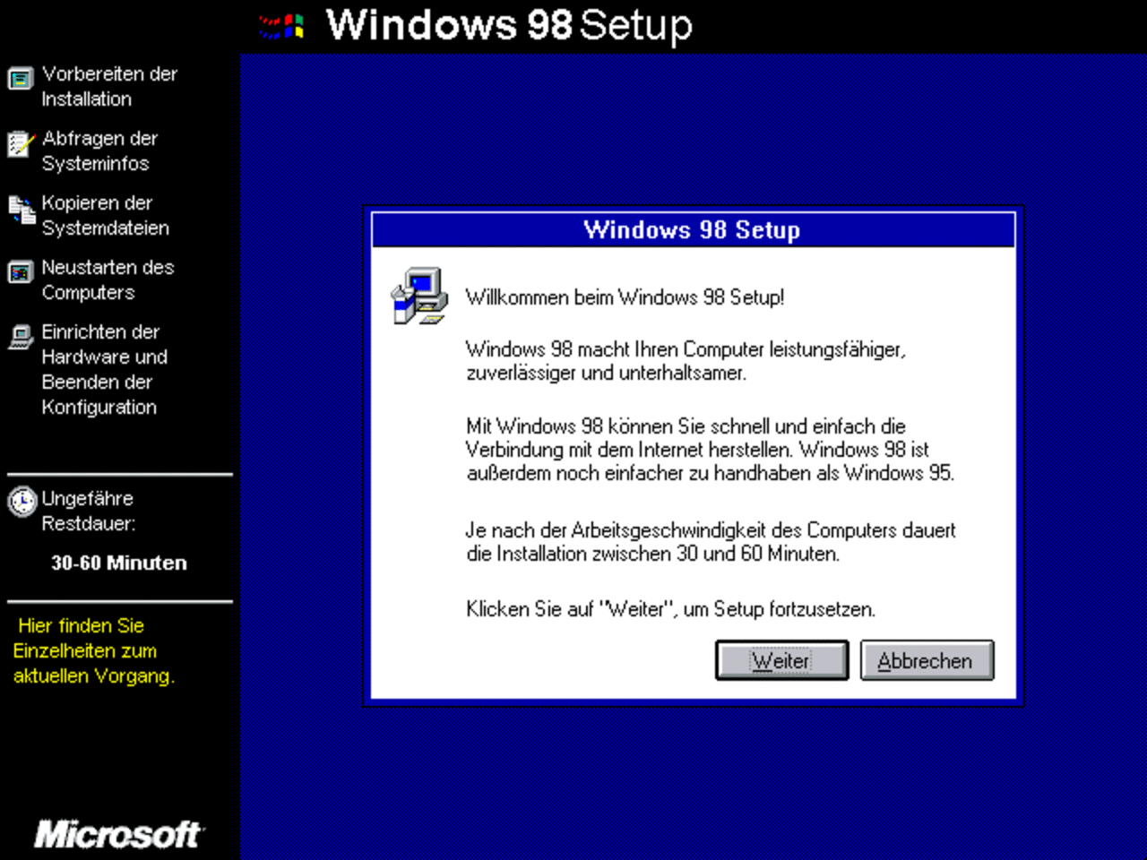 [22/06/2012] Der Setup-Assistent von Windows 98...